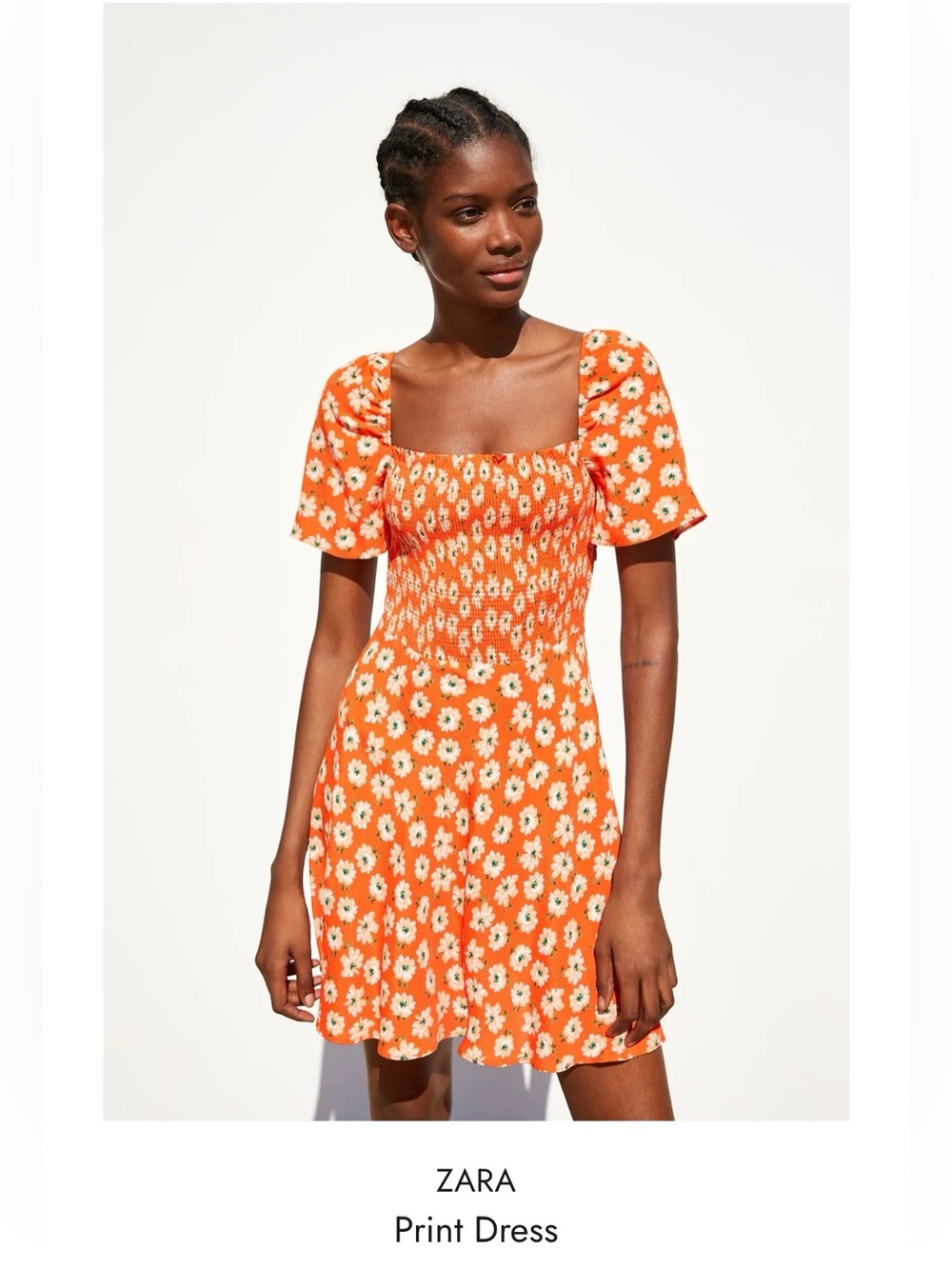 Zara Orange Daisy Smocked Mini Dress